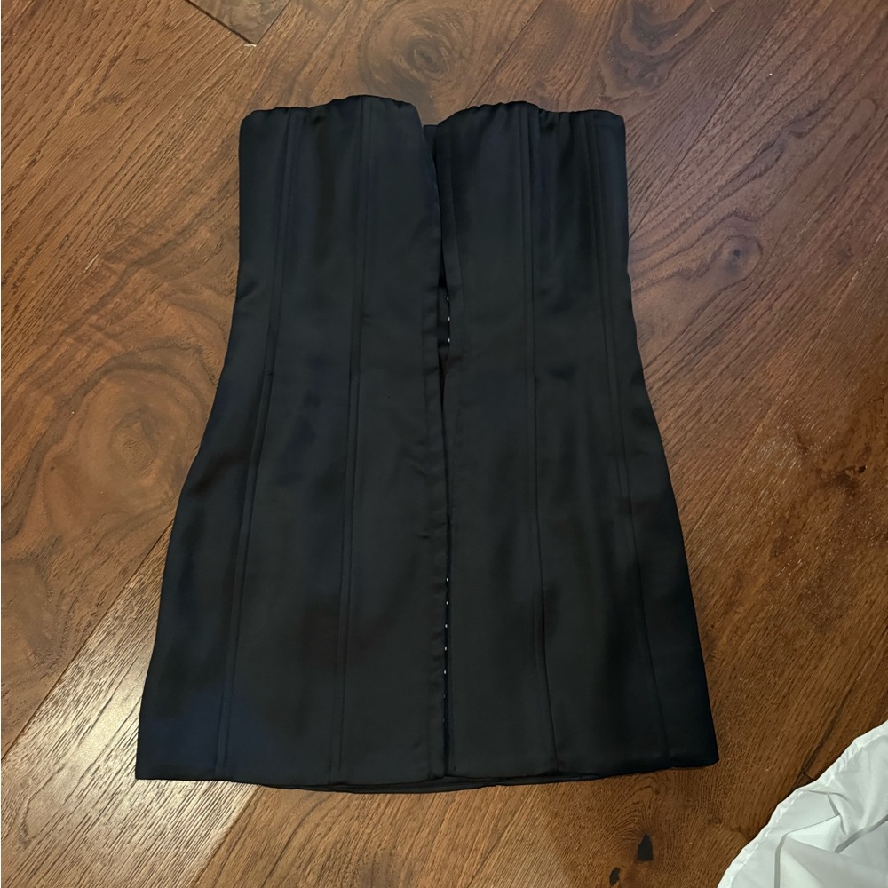 Danielle Guizio Black Satin Corset Mini Dress